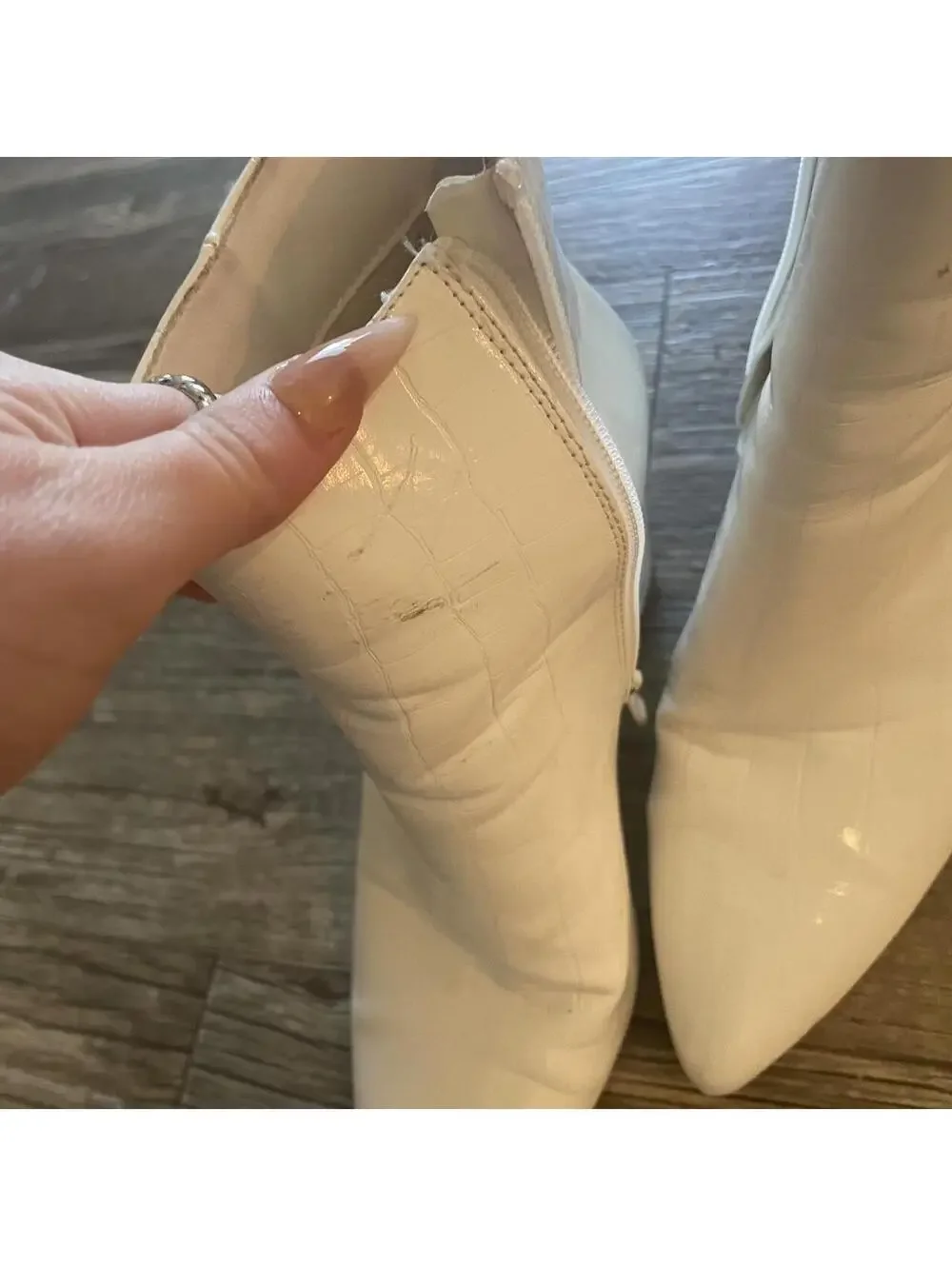 White Faux Leather Women's Ankle Boots with 3.5